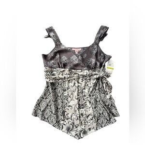 NEW Vintage Y2K Bandolino Black Gray Asymmetrical Hem Tie Waist Wrap Blouse 14